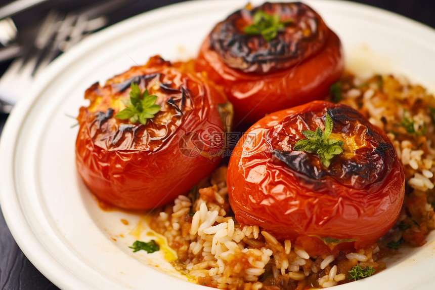 西红柿盛在米饭上图片