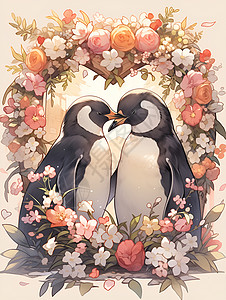 甜蜜浪漫的情侣企鹅背景图片