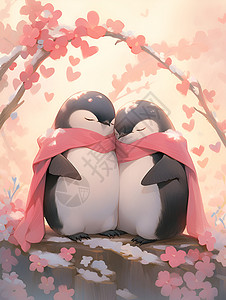 浪漫的企鹅情侣背景图片