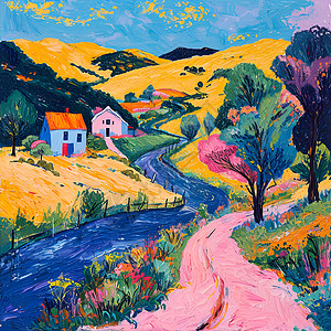 色彩彩色的村庄道路背景图片