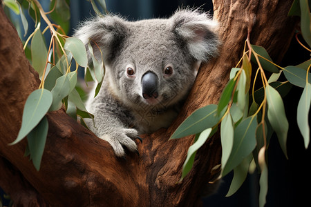 动物开心树枝上开心的考拉熊背景