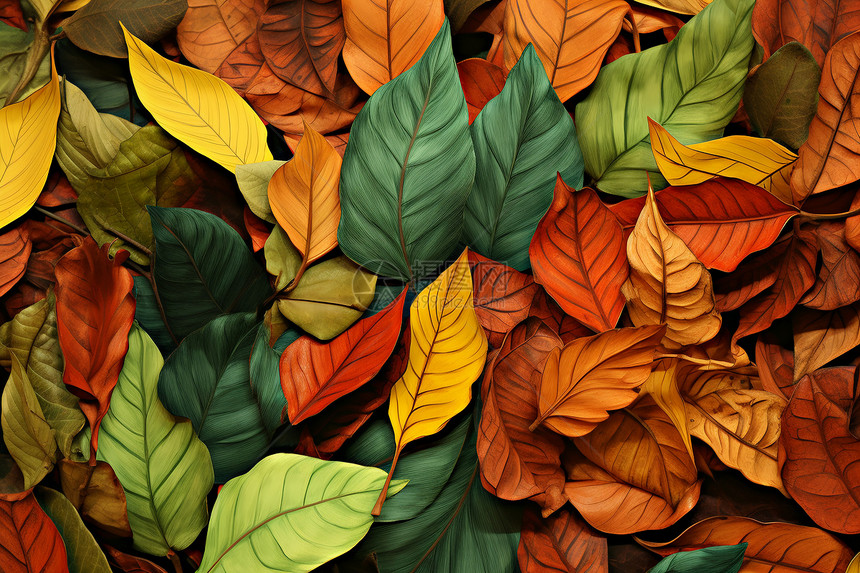 地面上多彩的树叶图片