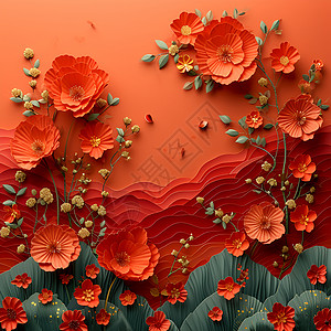 红色花卉背景图片