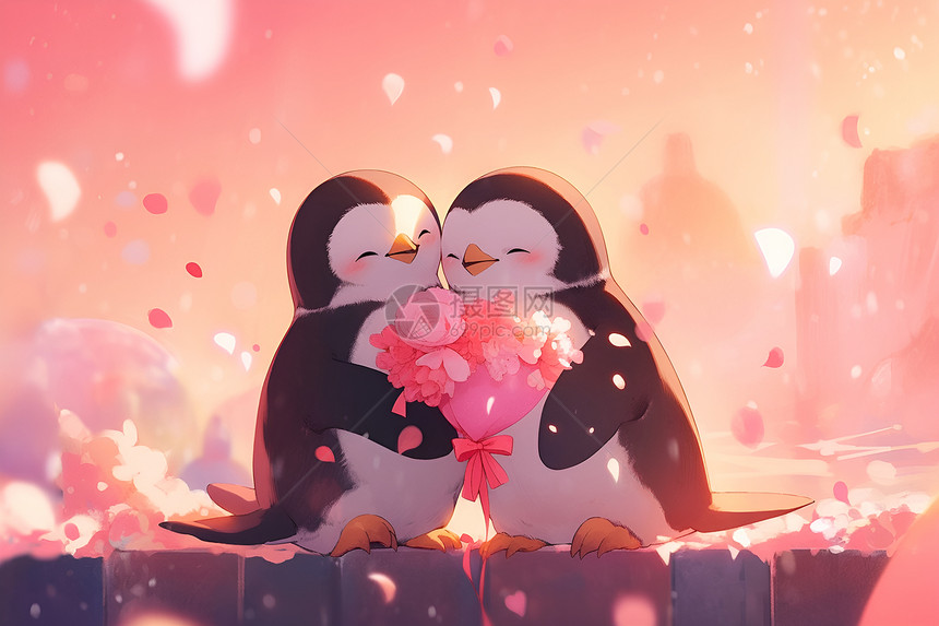 浪漫的卡通企鹅图片