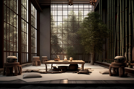 竹林茶室背景图片