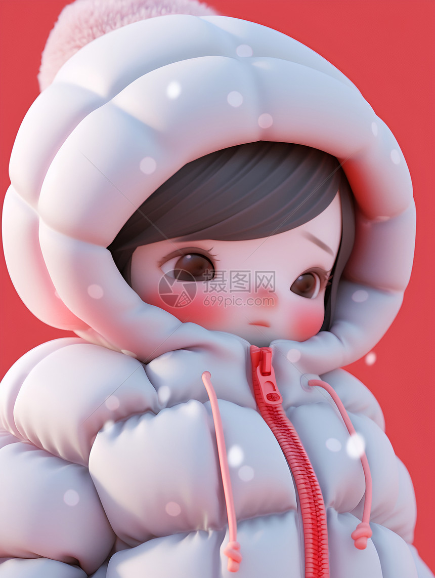 冬日里穿厚外套的小女孩图片