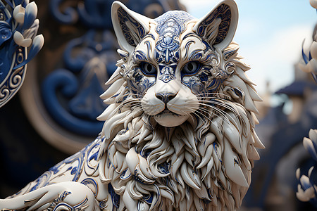 立体艺术的猫咪雕像插图背景图片