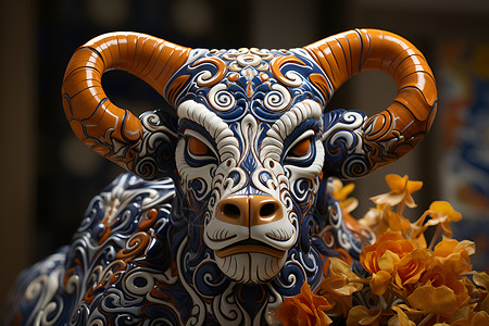 3D艺术的公牛雕像背景图片