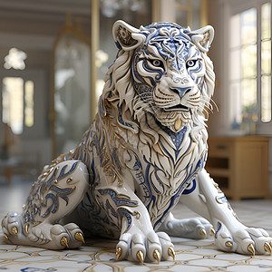 3D立体的老虎雕像插图背景图片
