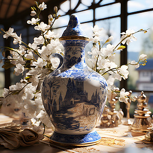 家居摆设的青花瓷花瓶背景图片