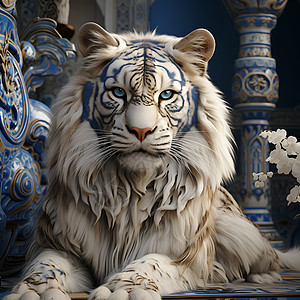 庄严威武的老虎雕像插图背景图片