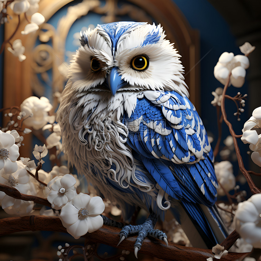 3D剪纸艺术的猫头鹰雕像插图图片