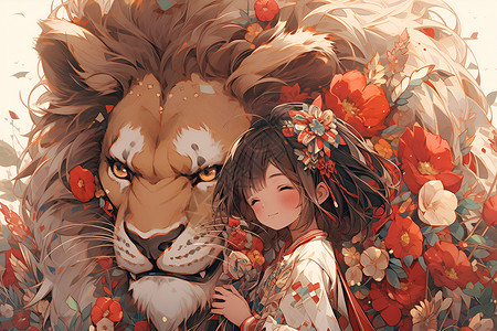 草原上的狮子女孩背景图片