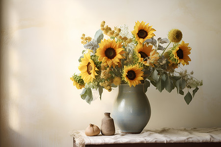 花瓶中的向日葵植物背景图片