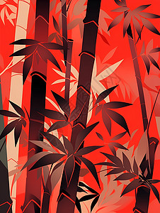 竹子与红色的融合背景图片