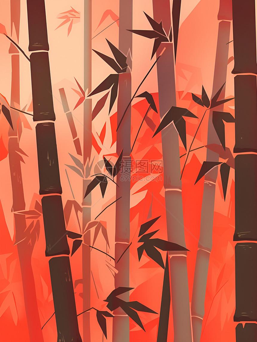 橘红映衬的竹林图片