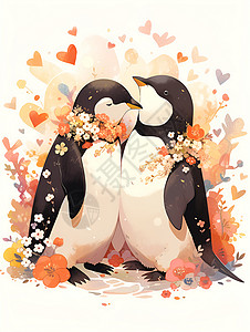 浪漫相会的企鹅之恋背景图片