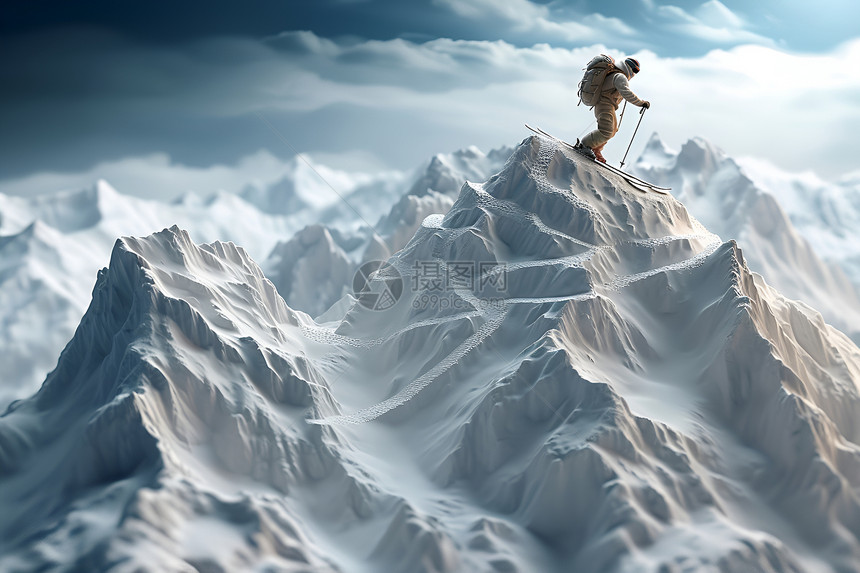 滑雪者在陡峭雪坡上飞行图片