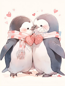甜蜜相爱的企鹅情侣背景图片