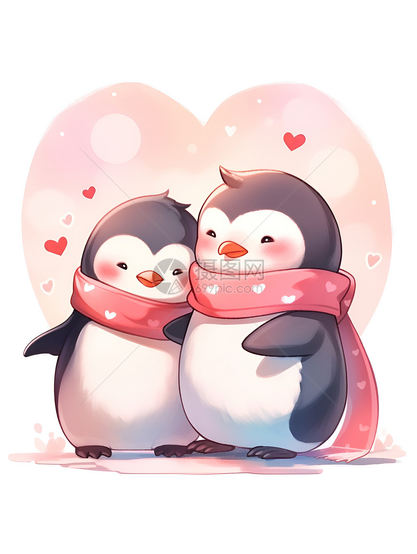 冬日爱恋的企鹅情侣图片