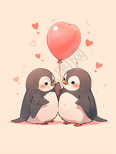 甜蜜爱意的企鹅情侣背景图片