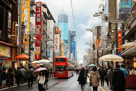 热闹都市繁华的都市街头插画