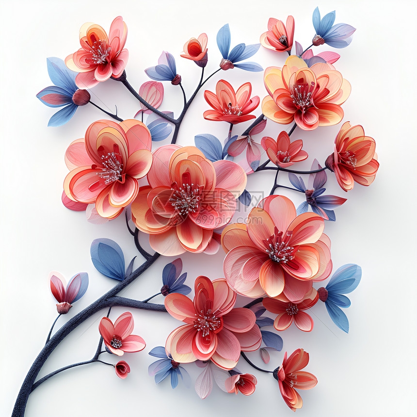 3D剪纸艺术的花卉背景图片