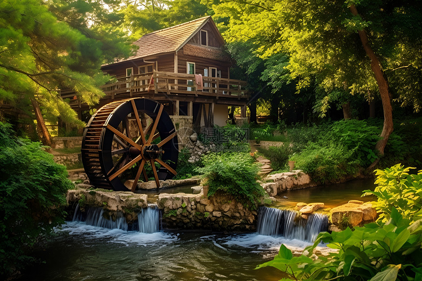 乡村生活的水轮图片