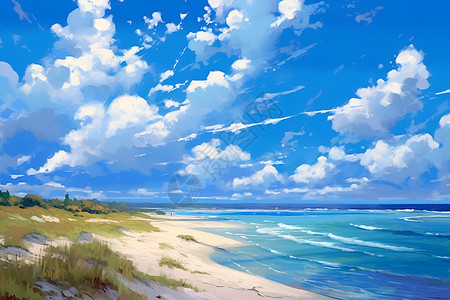 蓝天白云下的海滨背景图片