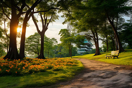 清晨公园景观背景图片