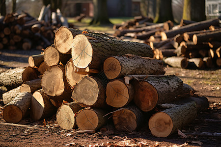 木材工业森林中堆放的木料背景