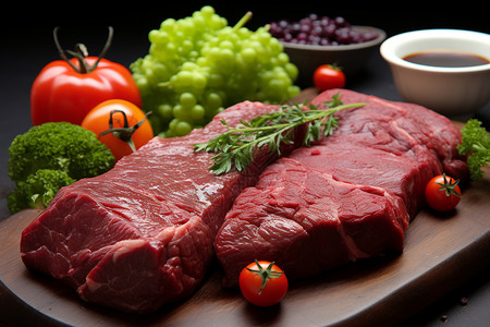 美味的生肉和蔬菜背景图片