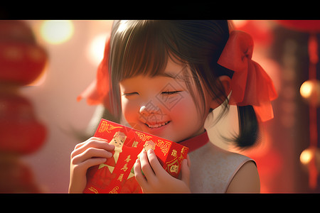 小女孩与红包场景背景图片