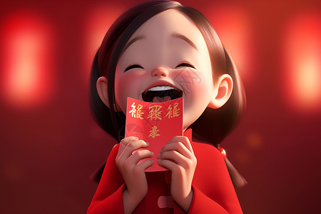 欢乐中的红包少女背景图片