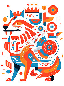 创意拼接拼接的狐狸图案插画