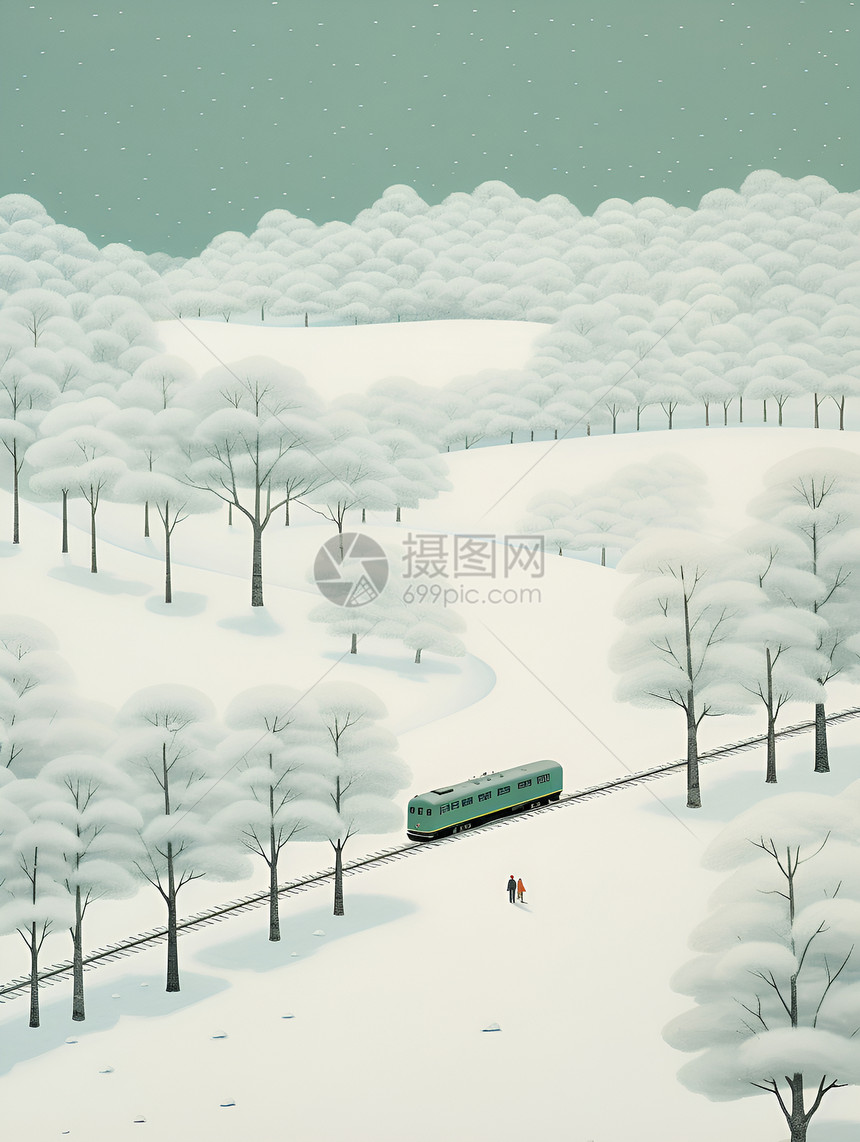 雪地中行驶的火车图片