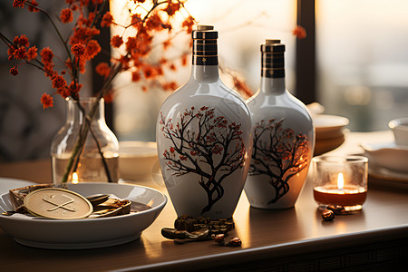 桌面上美观的酒瓶背景图片