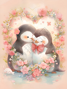 浪漫企鹅情侣背景图片