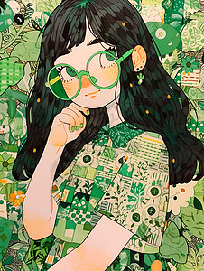 绿裙少女背景图片