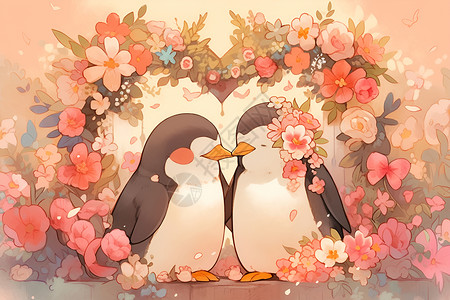 两只甜蜜的企鹅背景图片
