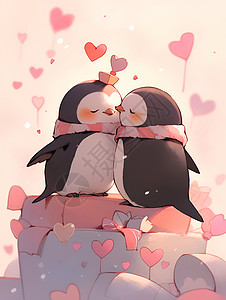 情人节上可爱的企鹅背景图片