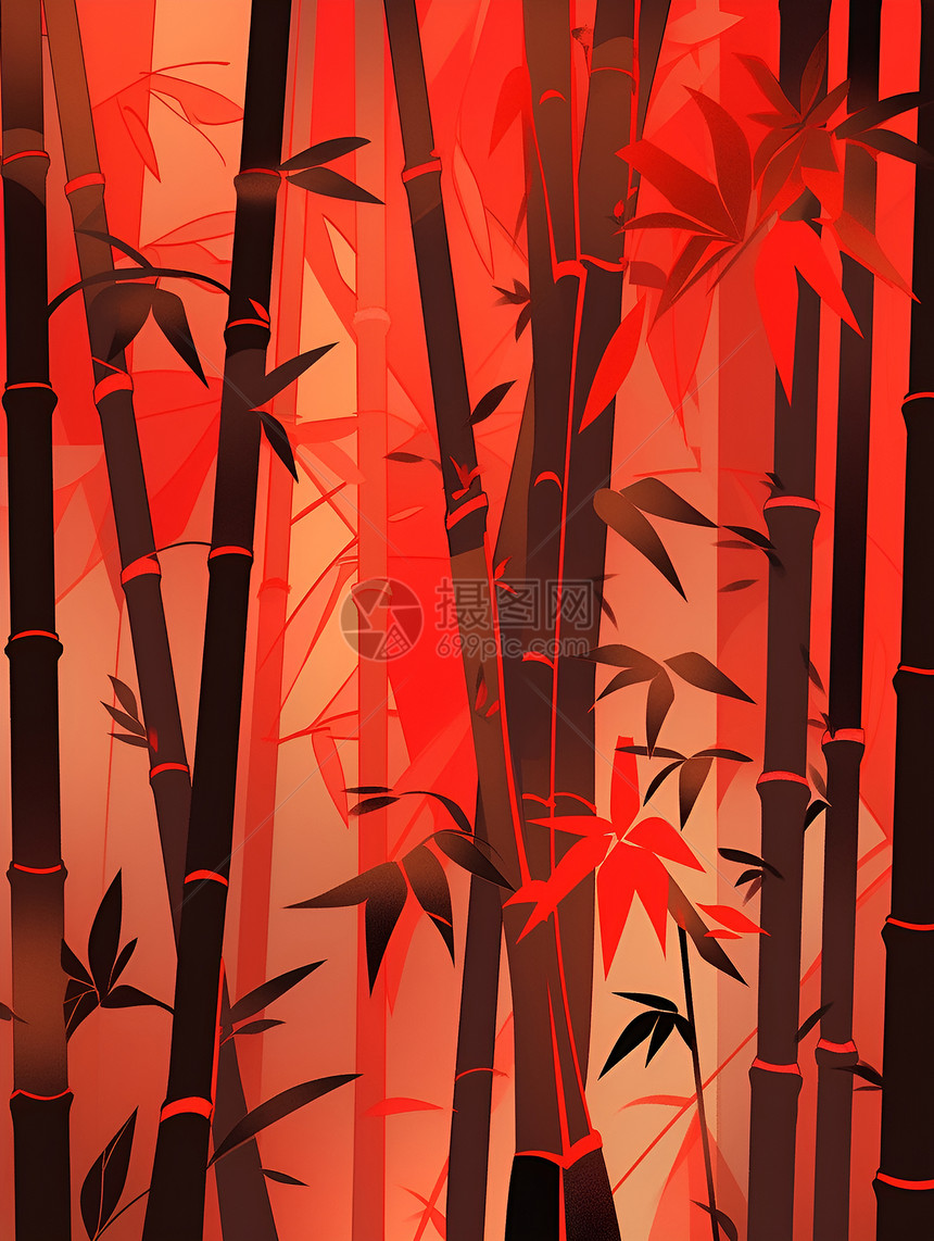 红叶竹林美景图片