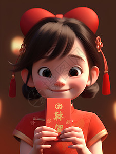 小女孩举着红包背景图片