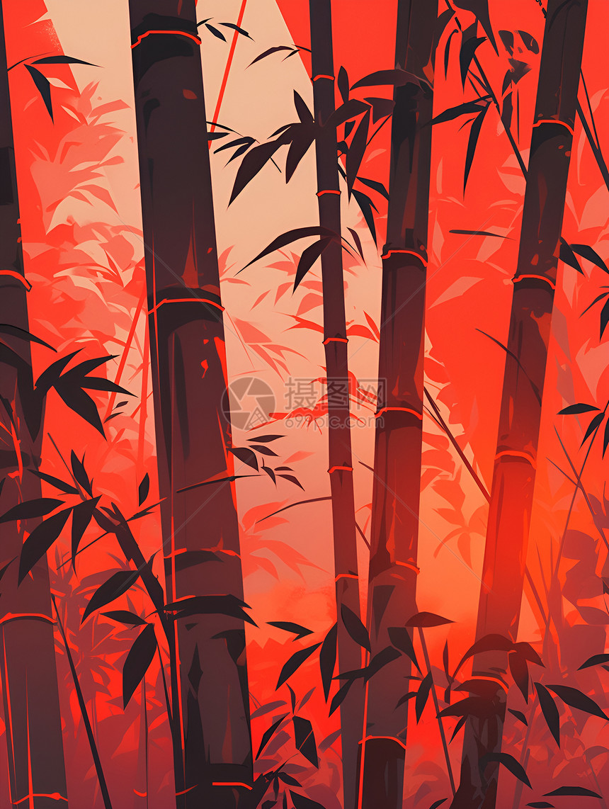夕阳下的竹林图片