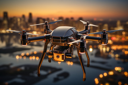 科技未来城市未来城市中的无人机运输背景