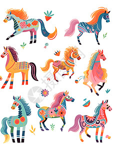 五彩斑斓的马匹形象图标背景图片