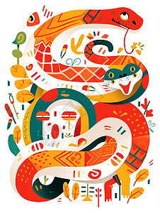 手绘风格的蛇形象插图背景图片