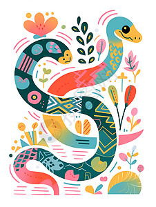 色彩绚丽的蛇形象插图背景图片