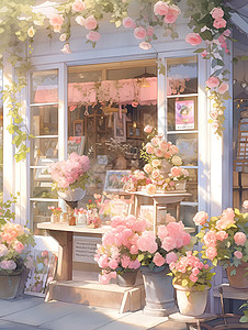 花香缭绕的花店插图背景图片