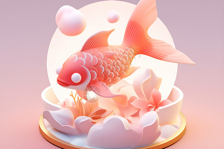 金鱼和植物造型装饰背景图片